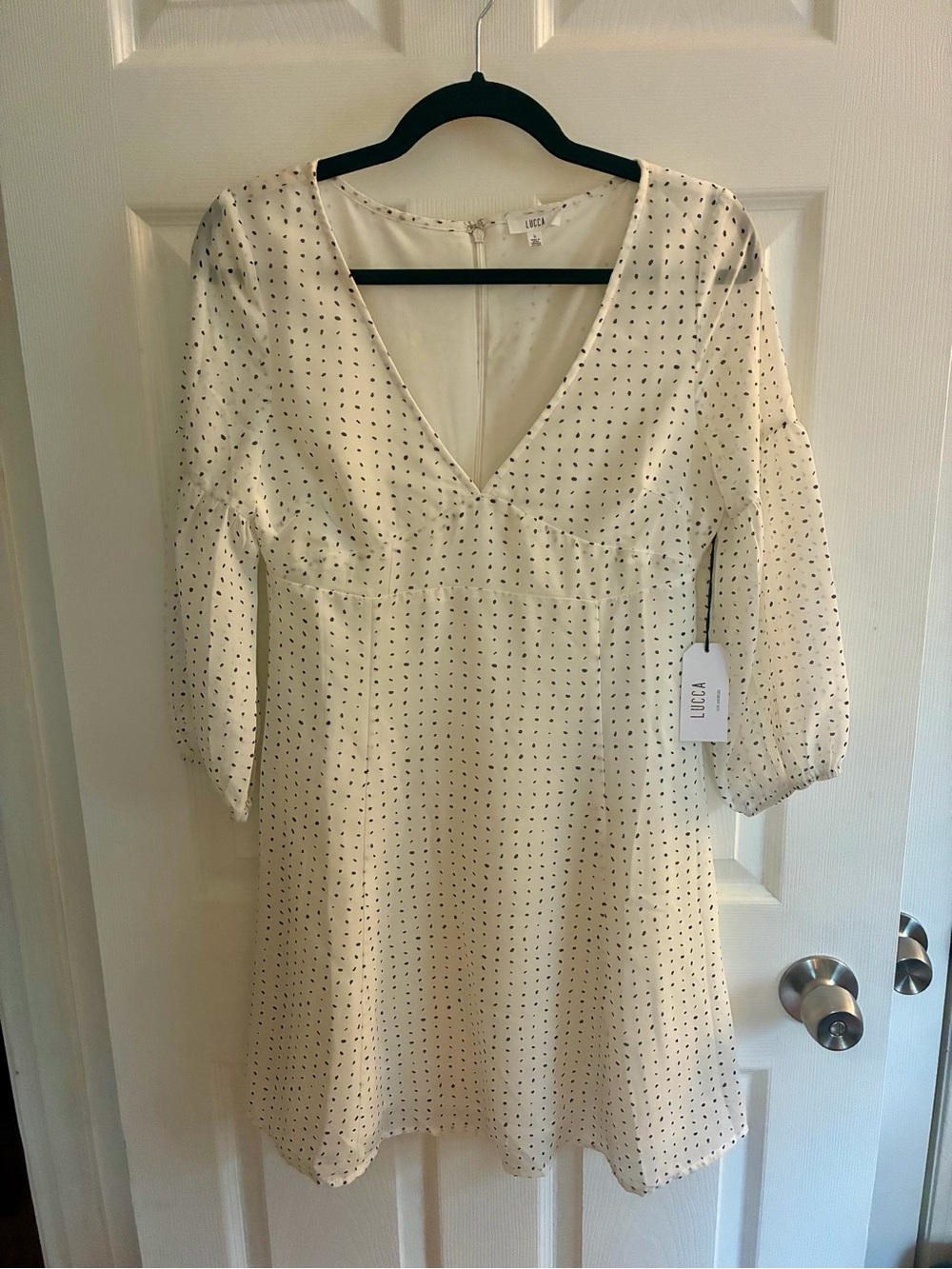 Lucca Couture Cream Mini Dress with Black Dot Print